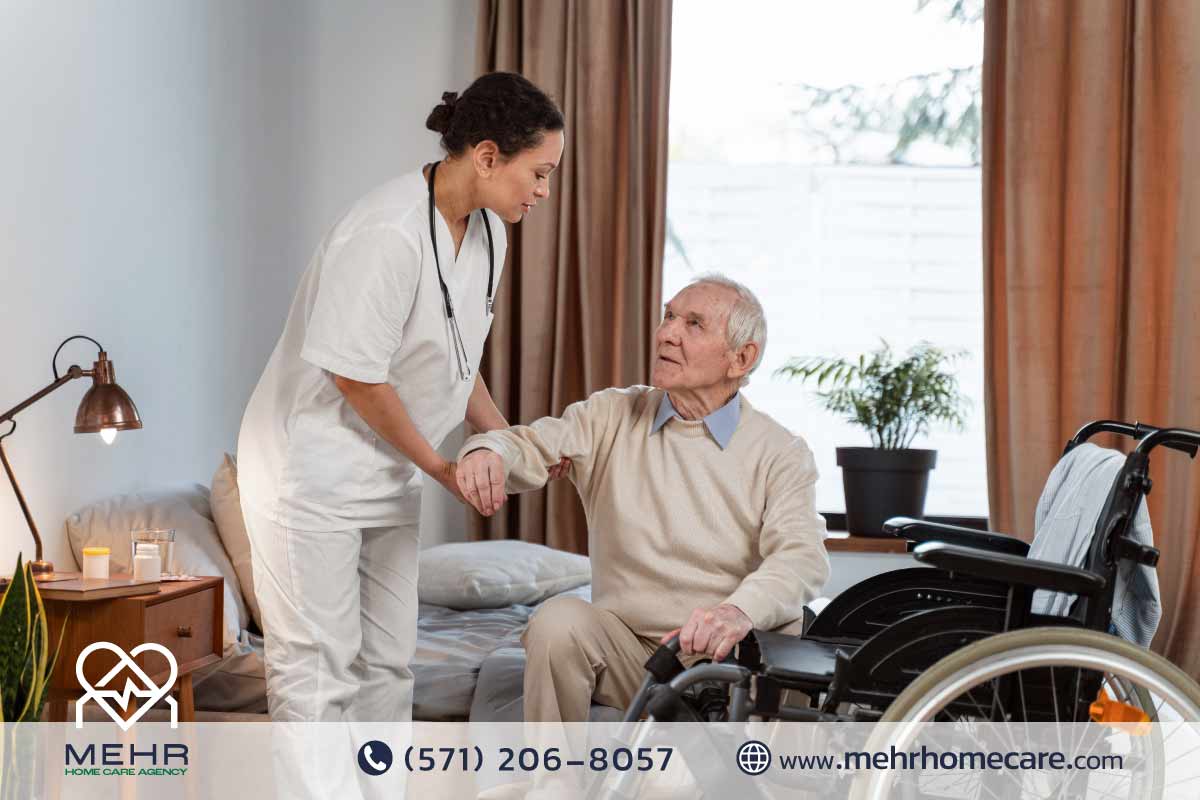 Elderly man receiving compassionate home health care from a nurse in Herndon, VA