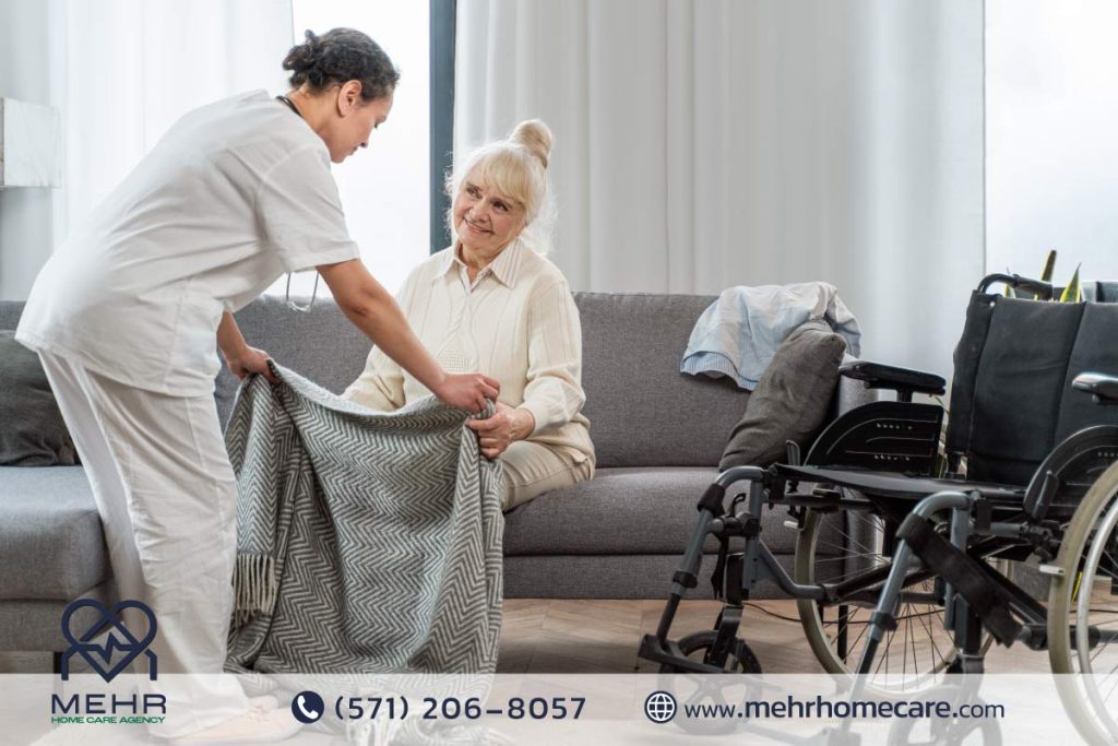 Elderly woman receiving compassionate home care assistance in Vienna