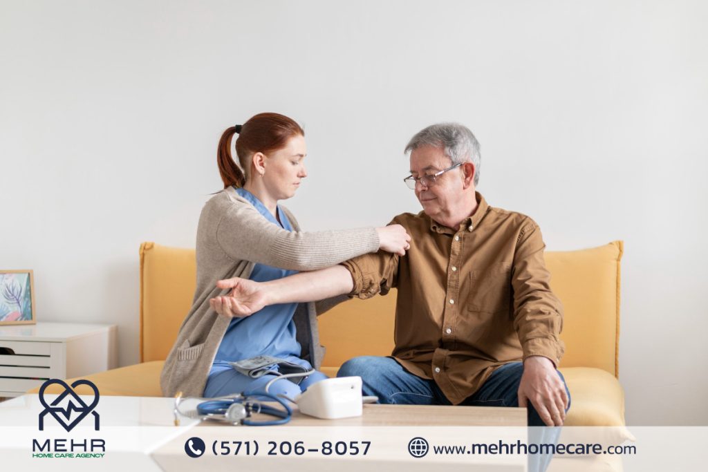 Senior woman smiling while receiving professional home care in Vienna